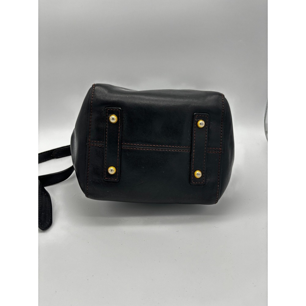 Dooney & Bourke Florentine Vacchetta Leather Crossbody Bucket Bag Black Gold - Picture 5 of 9